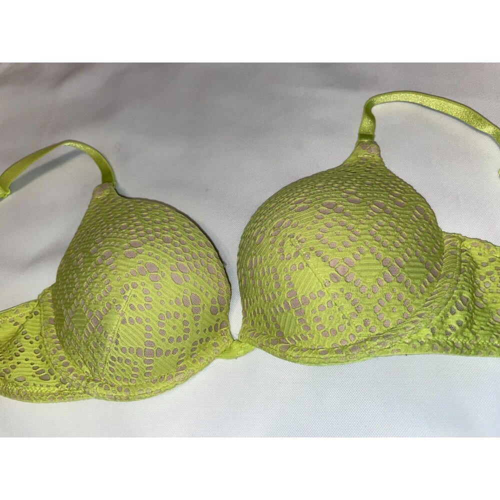 Victoria’s Secret Very Sexy Bra 34A Push up Crochet Neon Yellow Green NEW